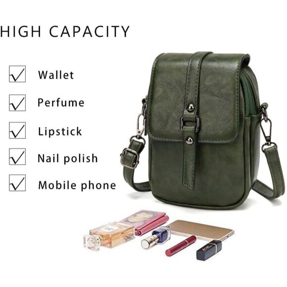 Women's Green Vintage Cross Body Phone Bag Small Messenger Shoulder Handbag - Picture 3 of 7